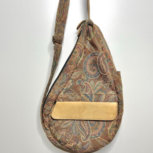 LL Bean Vintage Tapestry Leather Trim Sling Backpack - Picture 8 of 11